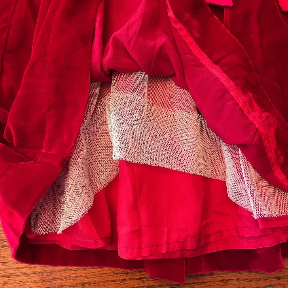 Rachel Riley Girls Dress‎ 5T Crushed Velvet Bow Dress Red Fancy Special Occasion